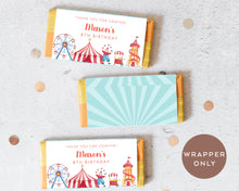 Load image into Gallery viewer, 8pcs Personalised Watercolour Circus Style Chocolate Wrapper, Aldi Chocolate Wrappers, Circus Theme Candy Bars Wrappers