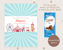 Load image into Gallery viewer, 8pcs Personalised Watercolour Circus Style Chocolate Wrapper, Aldi Chocolate Wrappers, Circus Theme Candy Bars Wrappers
