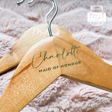 Load image into Gallery viewer, Custom Sticker Wedding Hanger Name Label Wood Hanger Label Gift Box Label Decal Style