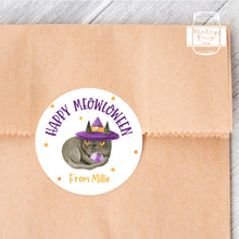Load image into Gallery viewer, Halloween Black Cat Style Favour Stickers, Happy Meowloween
