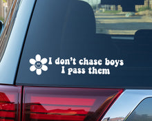 Load image into Gallery viewer, Car Rear Window Sticker Groovy Style "I don't chase boys, I pass them" Car Window Decal Sticker