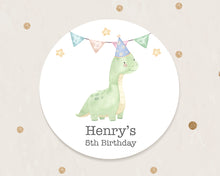 Load image into Gallery viewer, Watercolour Style Dinosaur Kids Birthday Party Stickers