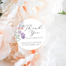 Load image into Gallery viewer, Floral Lilac Watercolour Floral Style Christening Baptism Stickers