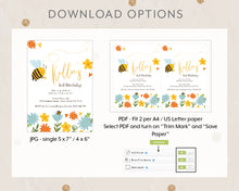 Load image into Gallery viewer, Bee Birthday Printable Invitation Template, Cute Bee Print It Yourself Bee Party Birthday Invite, Invitation Template