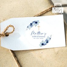 Load image into Gallery viewer, Watercolour Blue Floral Style Christening Stickers Baptism Stickers Thank You Stickers