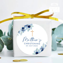 Load image into Gallery viewer, Watercolour Blue Floral Style Christening Stickers Baptism Stickers Thank You Stickers