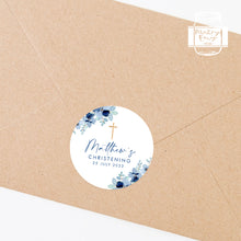 Load image into Gallery viewer, Watercolour Blue Floral Style Christening Stickers Baptism Stickers Thank You Stickers