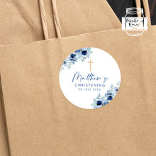 Load image into Gallery viewer, Watercolour Blue Floral Style Christening Stickers Baptism Stickers Thank You Stickers