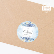 Load image into Gallery viewer, Blue Greenery Style Christening Stickers Baptism Stickers Thank You Stickers