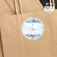 Load image into Gallery viewer, Blue Greenery Style Christening Stickers Baptism Stickers Thank You Stickers