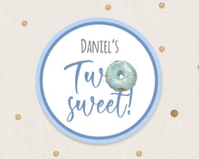 Load image into Gallery viewer, Two Sweet Blue Doughnut Style Birthday Party Stickers