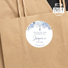 Load image into Gallery viewer, Blue Floral Style Christening Stickers Baptism Stickers Thank You Stickers