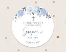 Load image into Gallery viewer, Blue Floral Style Christening Stickers Baptism Stickers Thank You Stickers