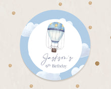 Load image into Gallery viewer, Blue Hot Air Balloon Style Birthday Party Stickers Favour Stickers