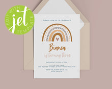 Load image into Gallery viewer, Boho Rainbow Birthday Invitation Template, Print It Yourself Brown Colour Rainbow Birthday, Rainbow Party Invite