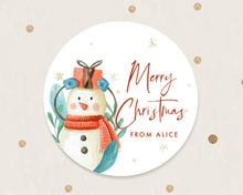Load image into Gallery viewer, Personalised Christmas Watercolour Snowman Illustration Gift Stickers