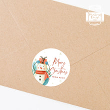 Load image into Gallery viewer, Personalised Christmas Watercolour Snowman Illustration Gift Stickers