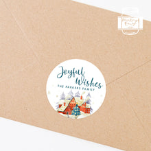 Load image into Gallery viewer, Personalised Christmas Village Watercolour Illustration Style Gift Stickers