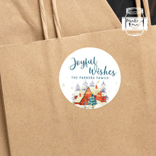 Load image into Gallery viewer, Personalised Christmas Village Watercolour Illustration Style Gift Stickers