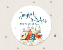 Load image into Gallery viewer, Personalised Christmas Village Watercolour Illustration Style Gift Stickers
