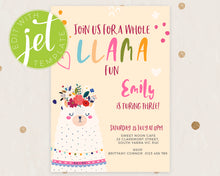 Load image into Gallery viewer, Cute Llama Birthday Invitation Template, Printable Invitation, Cute Llama Fun Party Print It Yourself Llama Party Birthday Invite, Invitation