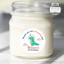 Load image into Gallery viewer, Cute T-Rex Dinosaur "Thank you for stomping by" Kids Birthday Party Stickers