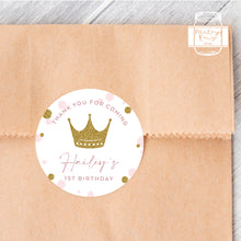 Load image into Gallery viewer, Princess Gold Crown Style Birthday Party Stickers, Girls' Party Stickers