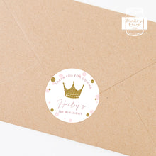 Load image into Gallery viewer, Princess Gold Crown Style Birthday Party Stickers, Girls' Party Stickers