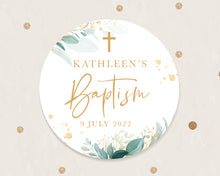 Load image into Gallery viewer, Golden Greenery Leaves Style Christening Baptism Stickers Favour Stickers