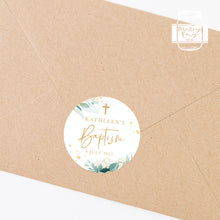Load image into Gallery viewer, Golden Greenery Leaves Style Christening Baptism Stickers Favour Stickers
