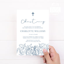 Load image into Gallery viewer, Hand drawn floral Baptism Christening Invitation Printable Invitation, Blue Floral Print It Yourself Elegant Floral First Communion Invitegant Floral First Communion Invite