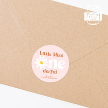 Load image into Gallery viewer, Little Miss Onederful Daisy Themed Girl Birthday Party Stickers