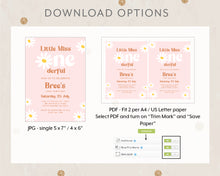 Load image into Gallery viewer, Little Miss Onederful Birthday Invitation Template, Print It Yourself Little Miss Onederful Birthday Daisy Style Invitation