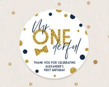 Load image into Gallery viewer, Mr ONEderful Gold Glitter Themed Boy Birthday Party Stickers
