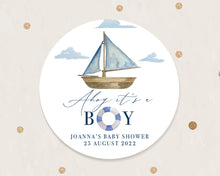 Load image into Gallery viewer, Ahoy It's a Boy Nautical Sailing Boat Baby Shower Thank You Stickers Favour Stickers
