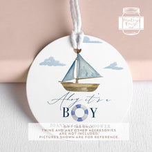 Load image into Gallery viewer, Watercolour Nautical Boat Theme Baby Shower Gift Tags Round Party Favour Tags