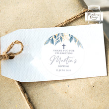 Load image into Gallery viewer, Navy Blue Floral Style Christening Stickers Baptism Stickers Thank You Stickers