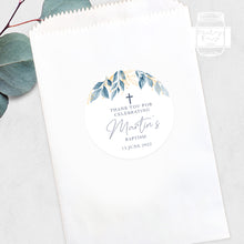 Load image into Gallery viewer, Navy Blue Floral Style Christening Stickers Baptism Stickers Thank You Stickers