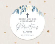 Load image into Gallery viewer, Navy Blue Floral Style Christening Stickers Baptism Stickers Thank You Stickers