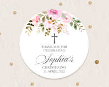 Load image into Gallery viewer, Pink Rose Floral Style Christening Baptism Stickers