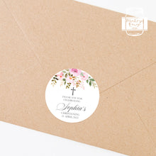 Load image into Gallery viewer, Pink Rose Floral Style Christening Baptism Stickers