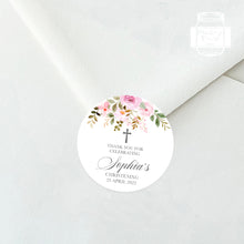 Load image into Gallery viewer, Pink Rose Floral Style Christening Baptism Stickers