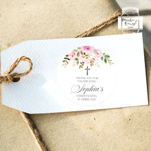Load image into Gallery viewer, Pink Rose Floral Style Christening Baptism Stickers