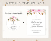 Load image into Gallery viewer, Pink Rose Style Baptism Christening Invitation Template Printable Invitation, Print It Yourself Elegant Floral First Communion Invite