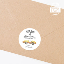 Load image into Gallery viewer, Retro Race Car Watercolour Style Birthday Party Stickers, Boy's Party Stickers