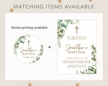 Load image into Gallery viewer, Rustic Greenery Style Baptism Christening Invitation Template, Printable Invitation, Green Leaves Print It Yourself First communion Invite