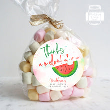 Load image into Gallery viewer, Watercolour Watermelon Style "Thanks a melon" Baby Shower Thank You Stickers Favour Stickers