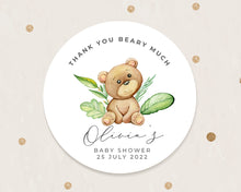 Load image into Gallery viewer, Cute Bear Watercolour Greenery Style Baby Shower Thank You Stickers Favour Stickers