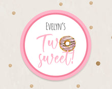 Load image into Gallery viewer, Two Sweet Pink Doughnut Style Birthday Party Stickers