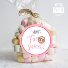 Load image into Gallery viewer, Two Sweet Pink Doughnut Style Birthday Party Stickers